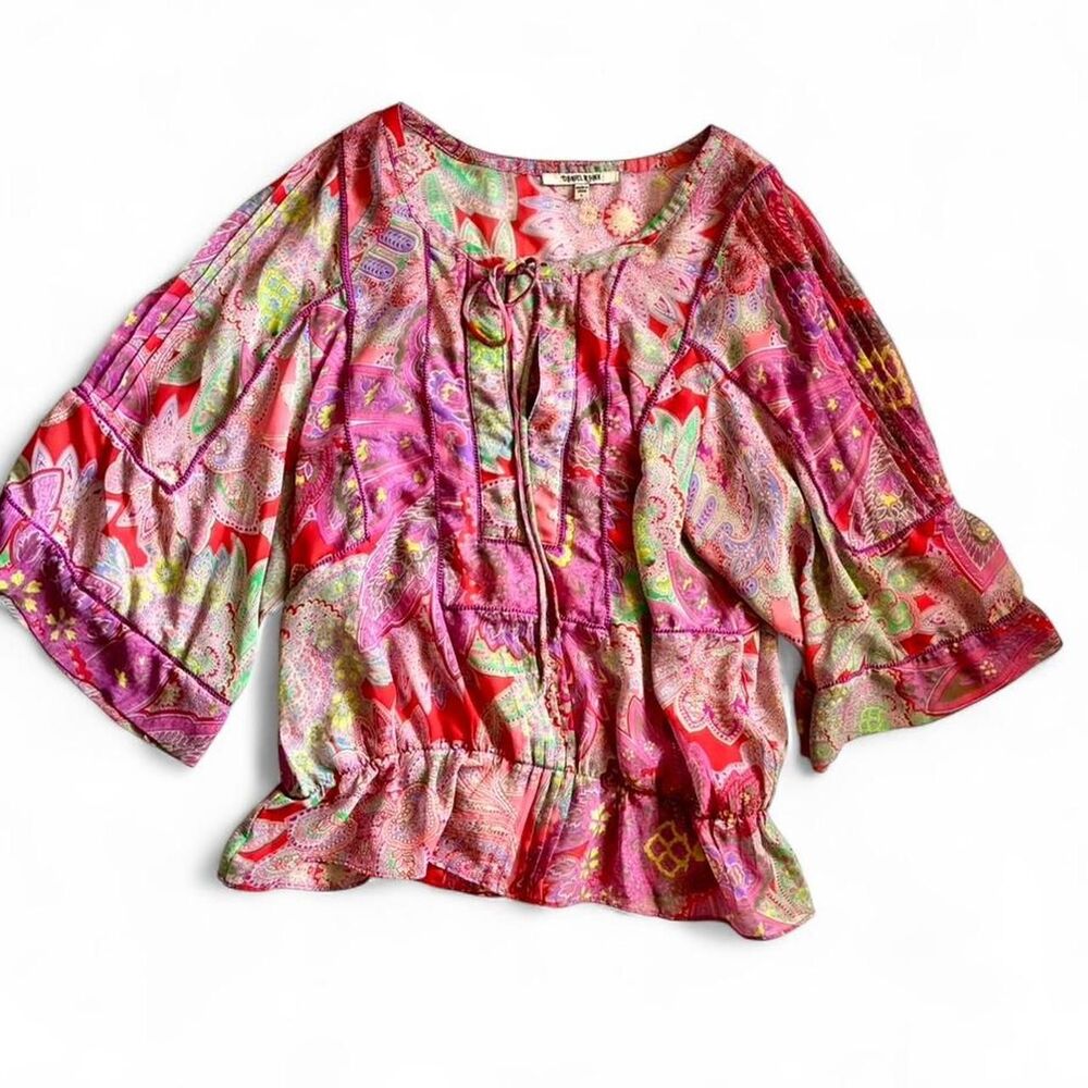 Daniel Rainn Pink Paisley Boho Print Peasant Top